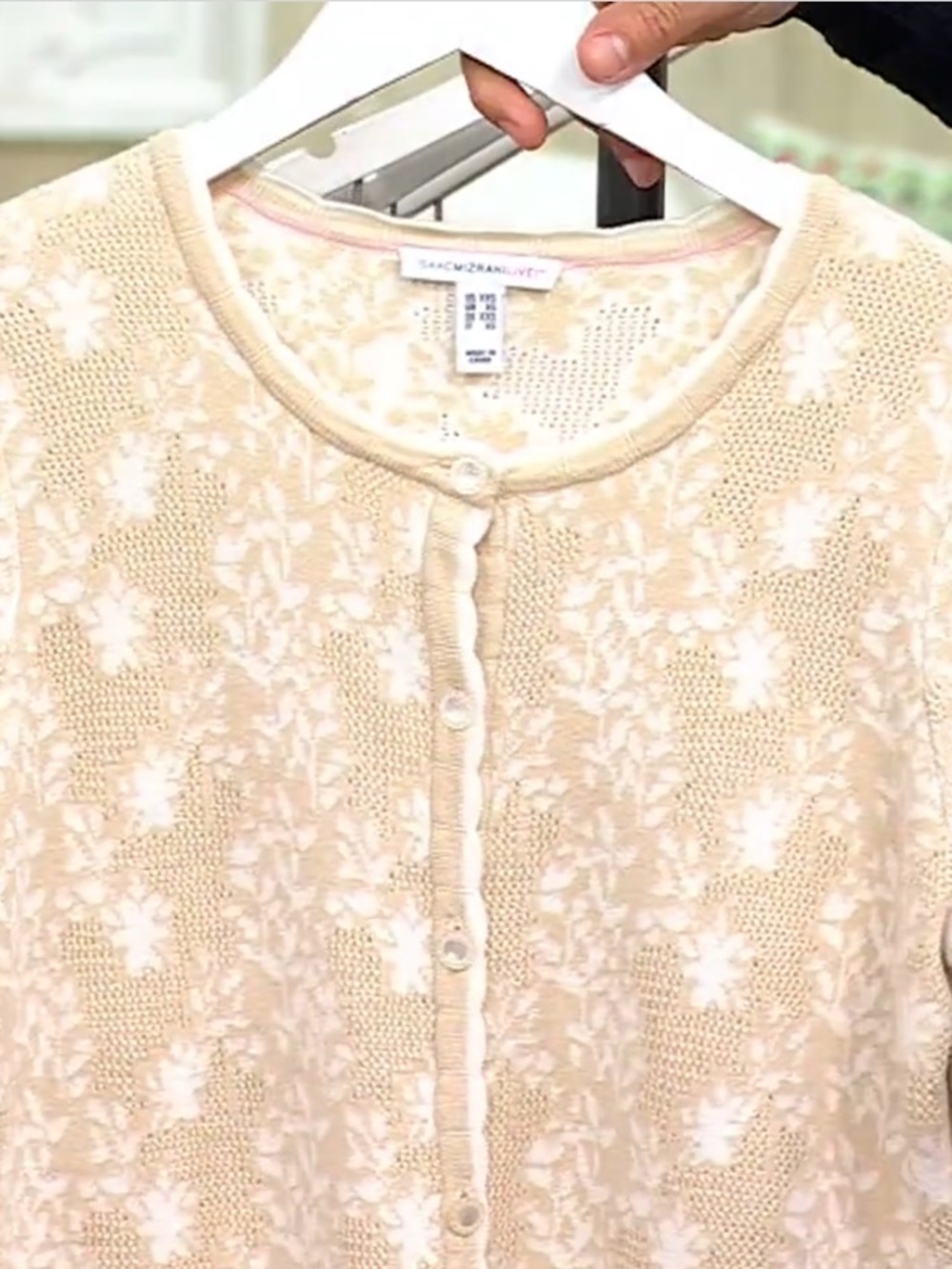 Isaac Mizrahi Live! 3/4 Sleeve Floral Jacquard Cardigan in Cream